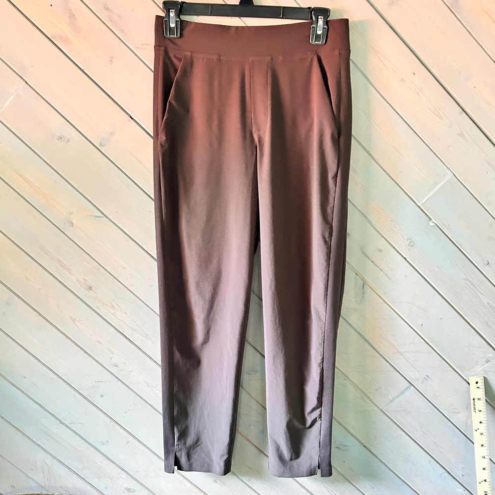 Athleta Brooklyn Ankle Pants Brown Ribbed Side Stripe Tapered Size 0